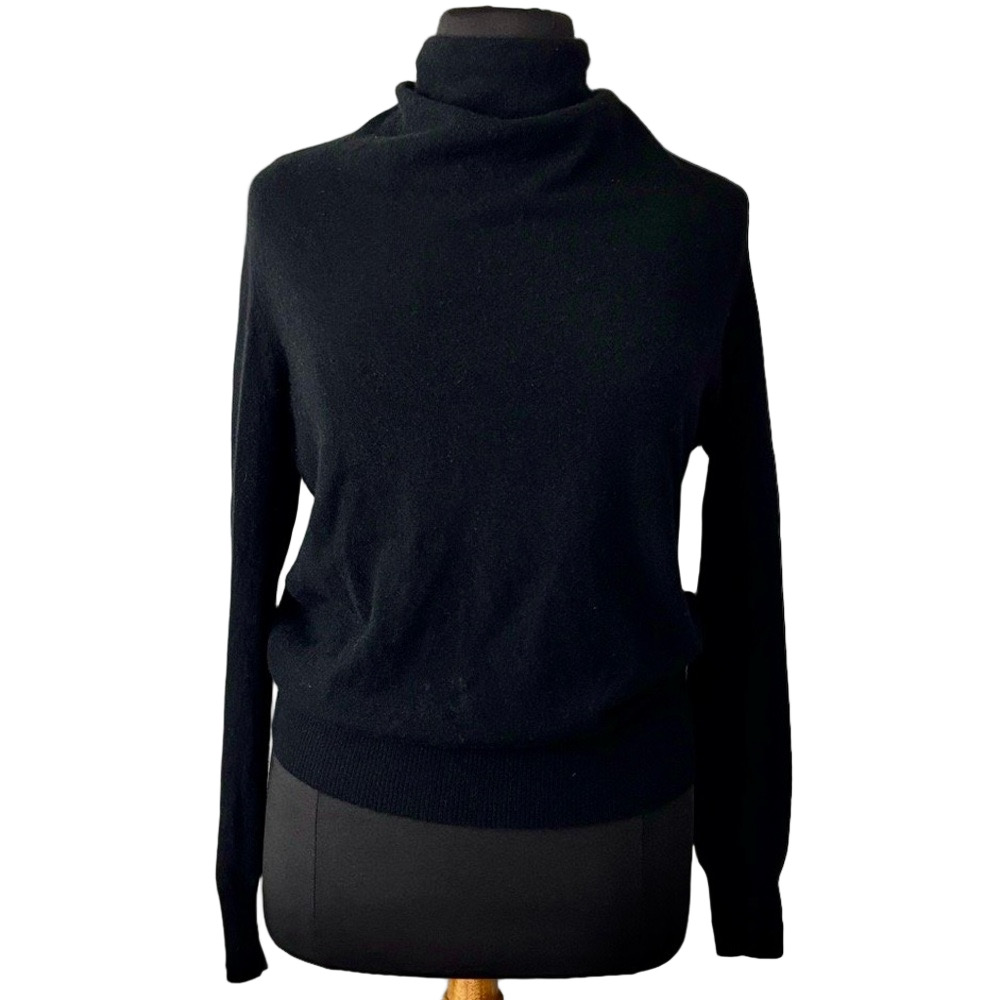 Tory Burch 100% Cashmere Black Quarter Zip Mock Neck Sweater L
